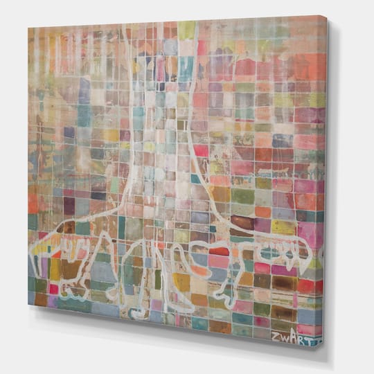 Designart - White Tree On Colorful Grid I - Cottage Canvas Artwork